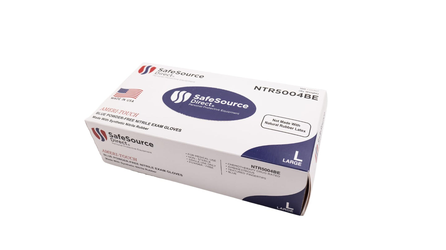 SafeSource Direct Ameri-Touch™ Nitrile Exam Gloves | 100-Box | Made in USA, Powder-Free, Chemo-Rated, Disposable