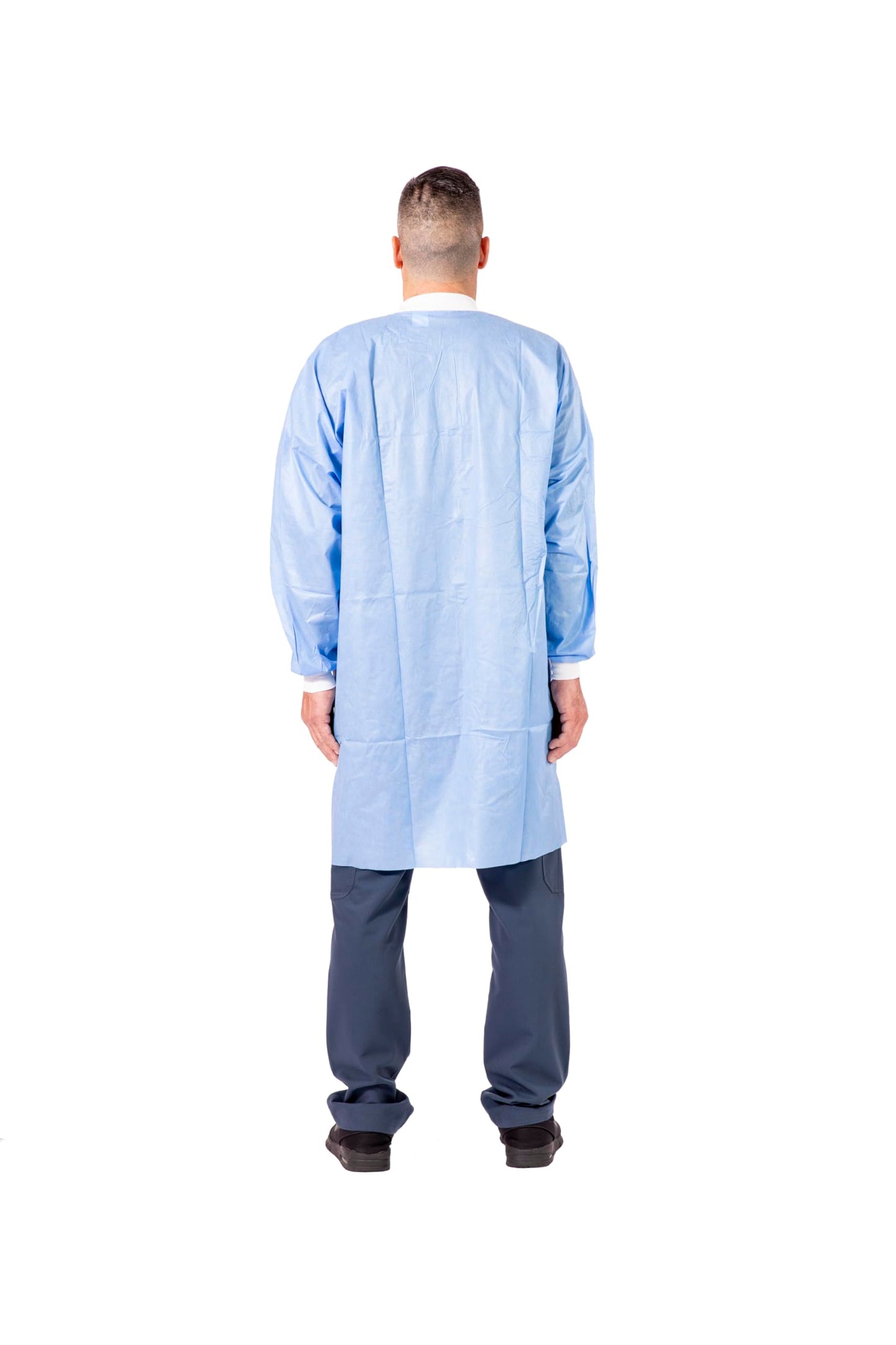 Paneffort Disposable Lab Coats | 100-Pack | Disposable, Large, Soft Blue SMS, Long Sleeves with Knit Cuffs, Front Snap Buttons, and Fluid Resistant | Commercial, Medical, Dental, Lab, & Hospital Use