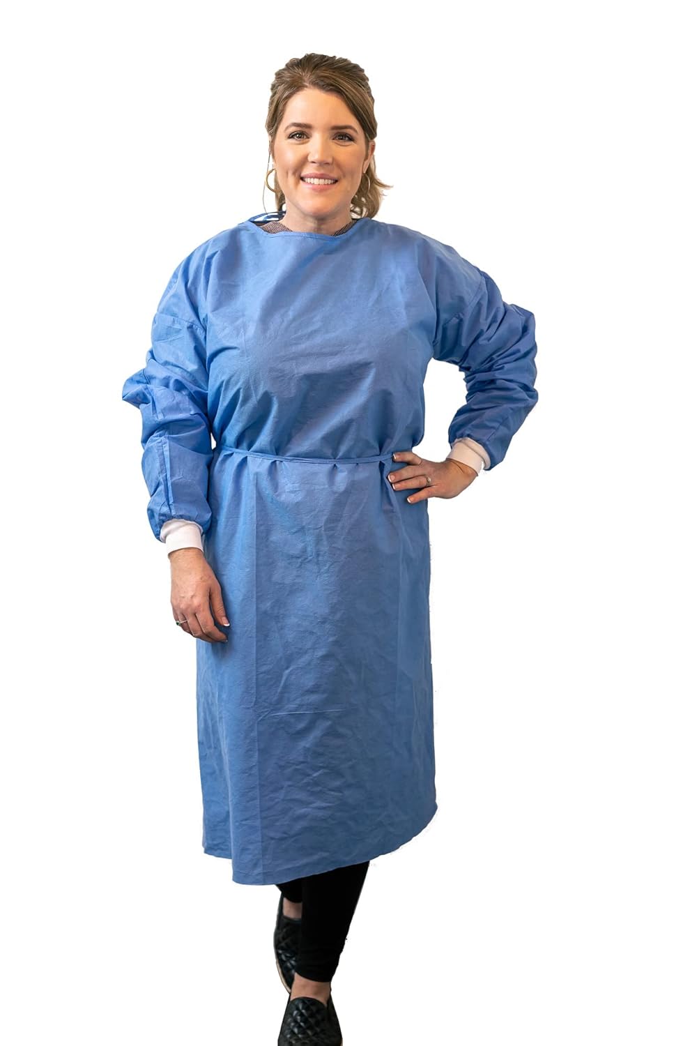 Paneffort Isolation Gowns | 100-Pack | Disposable, Large, Blue SMS, Long Sleeves with Knit Cuffs, Waist & Neck Ties | Residential, Commercial, Medical, Dental, Lab, & Hospital Use