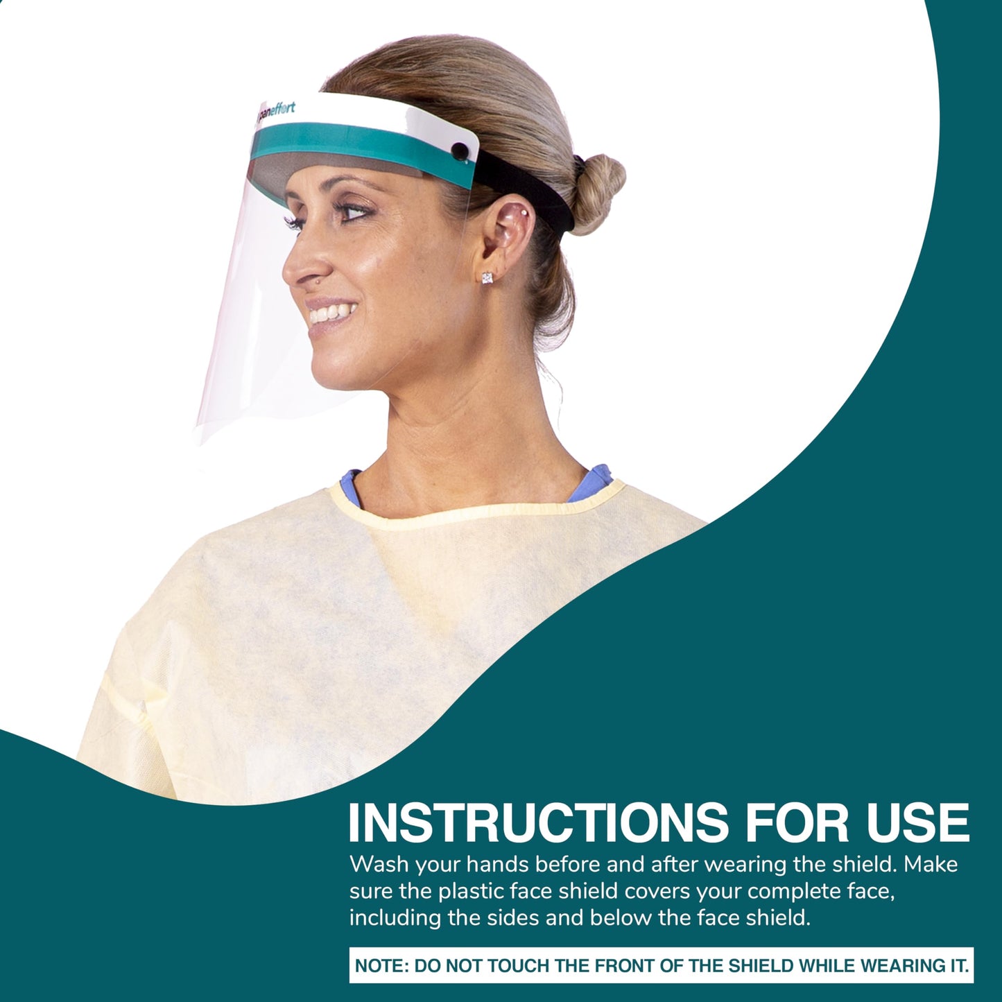 Anti-Fog Face Shield with Full-Length Lens Foam Head Protection Latex Free with Elastic Head Band (Pack of 96)