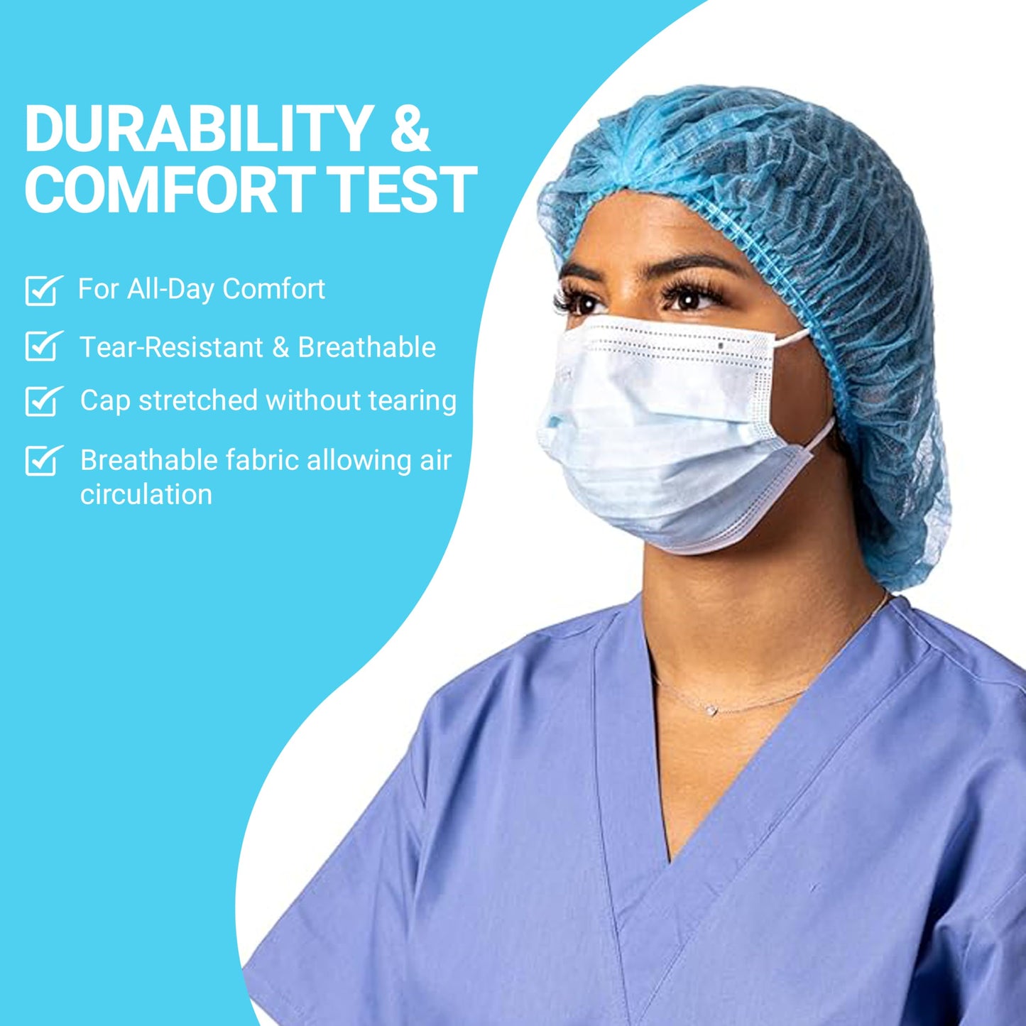 Bouffant Caps Lightweight Blue Elastic Closure Suitable for Medical and Industrial Environments (Pack of 2,000)