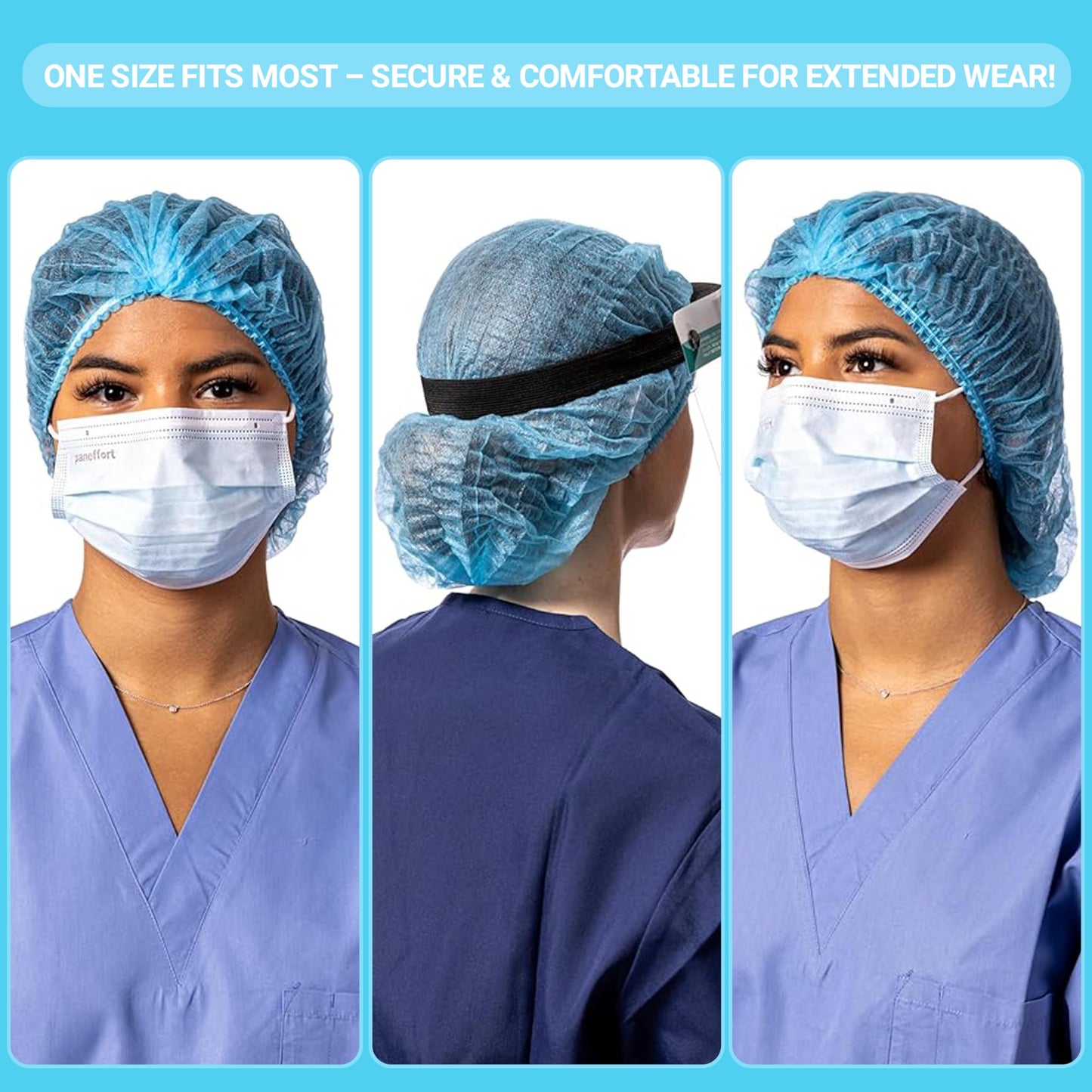 Bouffant Caps Lightweight Blue Elastic Closure Suitable for Medical and Industrial Environments (Pack of 2,000)