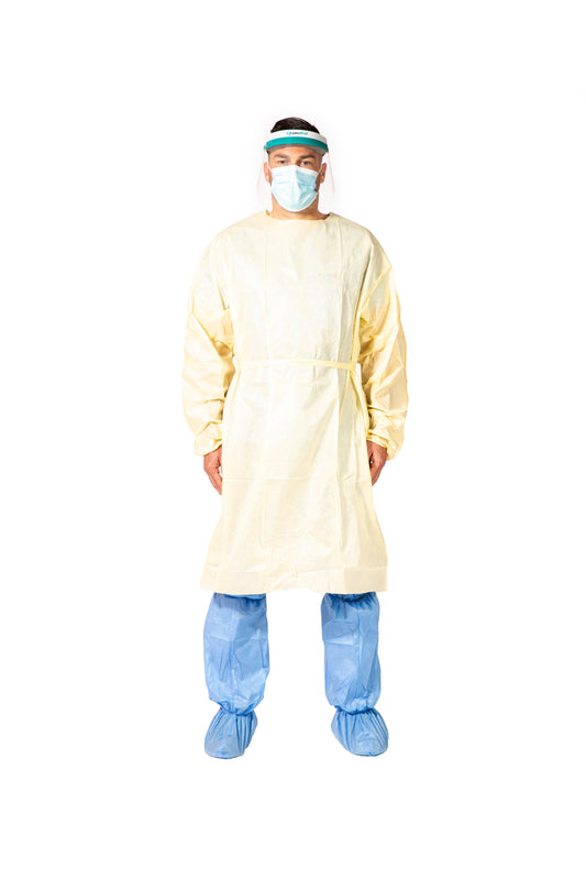 Disposable Isolation Gowns Yellow Lightweight Elastic Cuffs Long Sleeves (100 Pack)