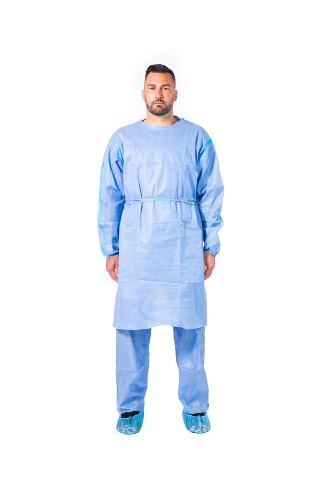 Disposable Isolation Gowns Blue Heavyweight Elastic Cuffs Long Sleeves (100 Pack)