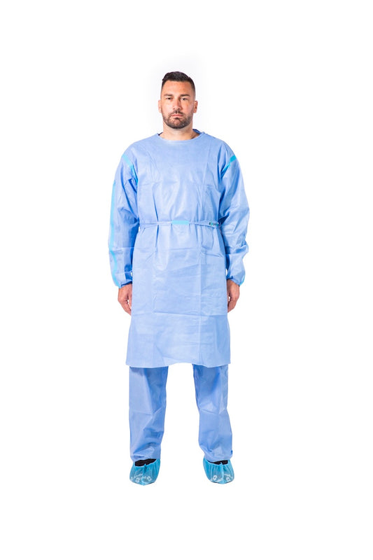 Disposable Isolation Gowns Blue Heavyweight Elastic Cuffs Long Sleeves (100 Pack)