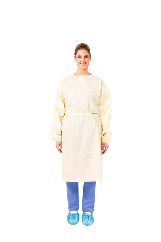 Disposable Isolation Gowns Medium Weight Elastic Cuffs Long Sleeves (100 Pack)