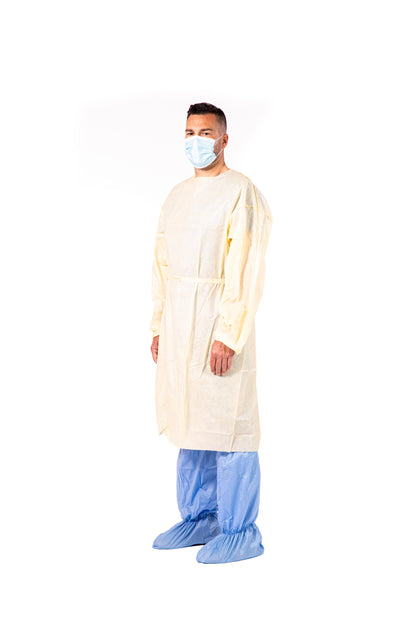 Disposable Isolation Gowns Yellow Lightweight Elastic Cuffs Long Sleeves (100 Pack)