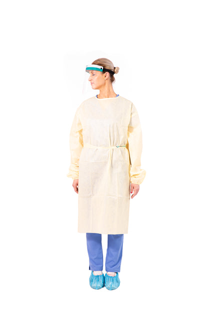 Disposable Isolation Gowns Medium Weight Elastic Cuffs Long Sleeves (100 Pack)