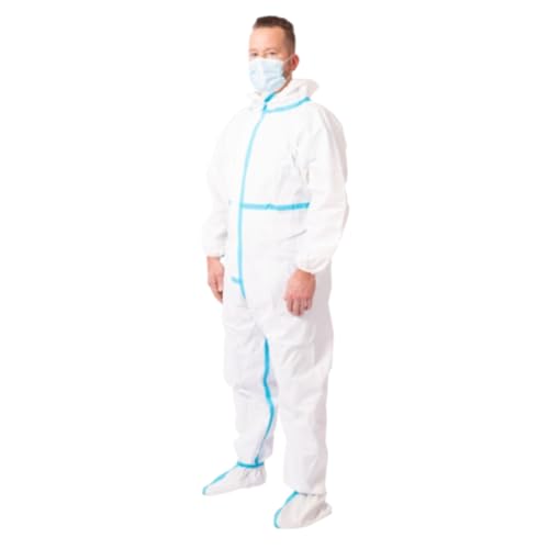 Heavyweight Disposable Coveralls with Hood & Boot | 25-Pack | PP+PE, Taped Seams, Elastic Wrists, White, Individually Packaged
