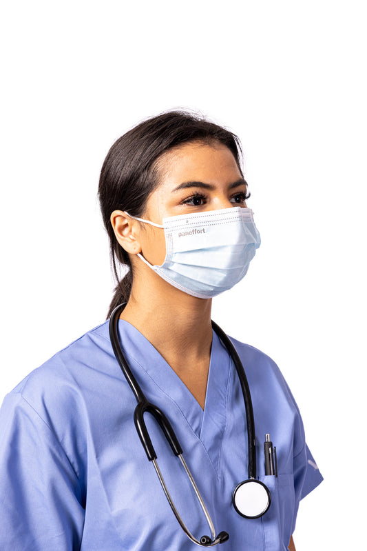 Paneffort Premium Disposable Face Masks, Comfortable 3-Ply Protection with Adjustable Nose Piece, Breathable, Soft, Ideal for Medical, Office, Travel, and Daily Use, One Size Fits Most, Blue