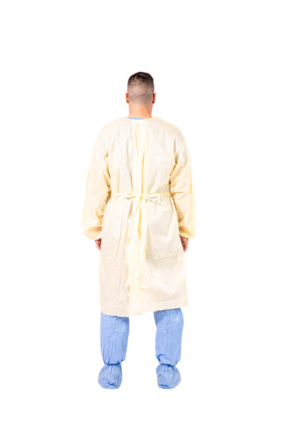 Disposable Isolation Gowns Yellow Lightweight Elastic Cuffs Long Sleeves (100 Pack)