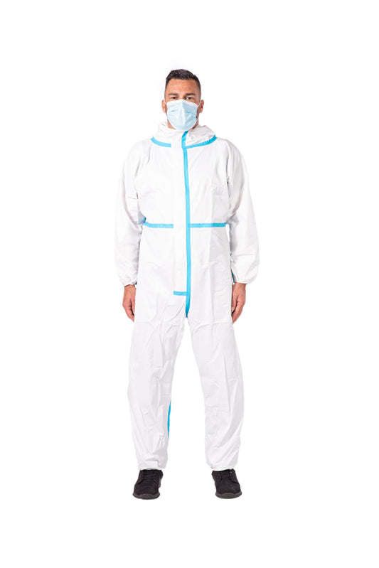 Heavyweight Disposable Coveralls with Hood | 25-Pack | PP+PE, Taped Seams, Elastic Wrists, White, Individually Packaged