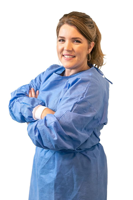 Paneffort Isolation Gowns | 100-Pack | Disposable, Large, Blue SMS, Long Sleeves with Knit Cuffs, Waist & Neck Ties | Residential, Commercial, Medical, Dental, Lab, & Hospital Use