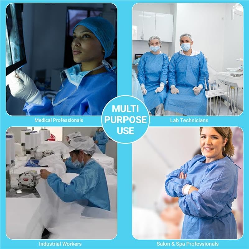 Paneffort Isolation Gowns | 100-Pack | Disposable, Large, Blue SMS, Long Sleeves with Knit Cuffs, Waist & Neck Ties | Residential, Commercial, Medical, Dental, Lab, & Hospital Use