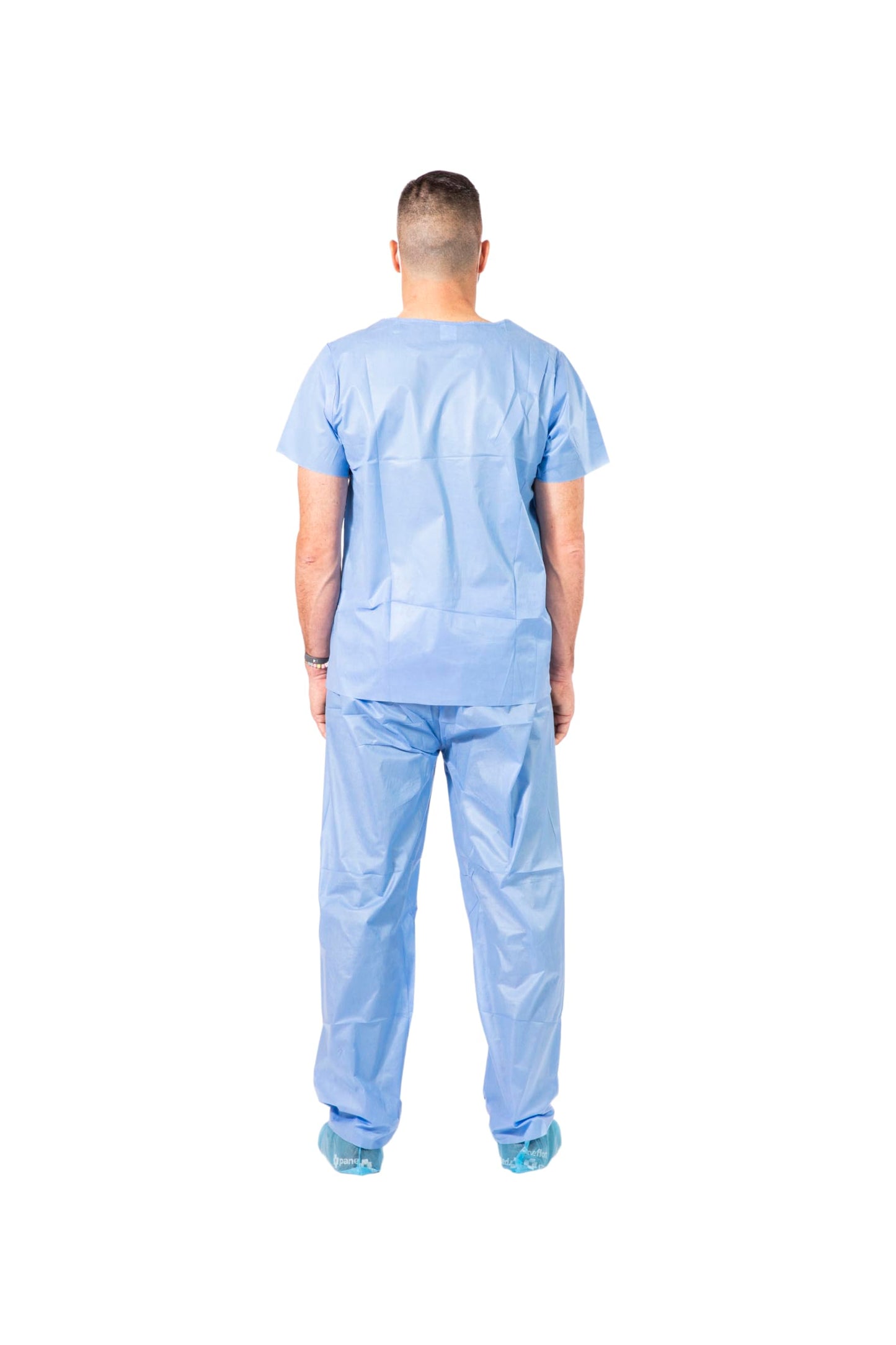 Disposable Scrub Sets Short Sleeve Scrub Shirt Elastic Waist Pant with Pockets Blue (Case of 100)
