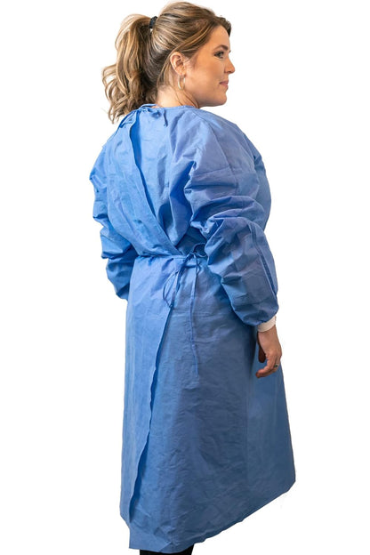 Paneffort Isolation Gowns | 100-Pack | Disposable, Large, Blue SMS, Long Sleeves with Knit Cuffs, Waist & Neck Ties | Residential, Commercial, Medical, Dental, Lab, & Hospital Use