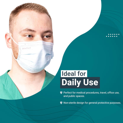 Paneffort Premium Disposable Face Masks, Comfortable 3-Ply Protection with Adjustable Nose Piece, Breathable, Soft, Ideal for Medical, Office, Travel, and Daily Use, One Size Fits Most, Blue