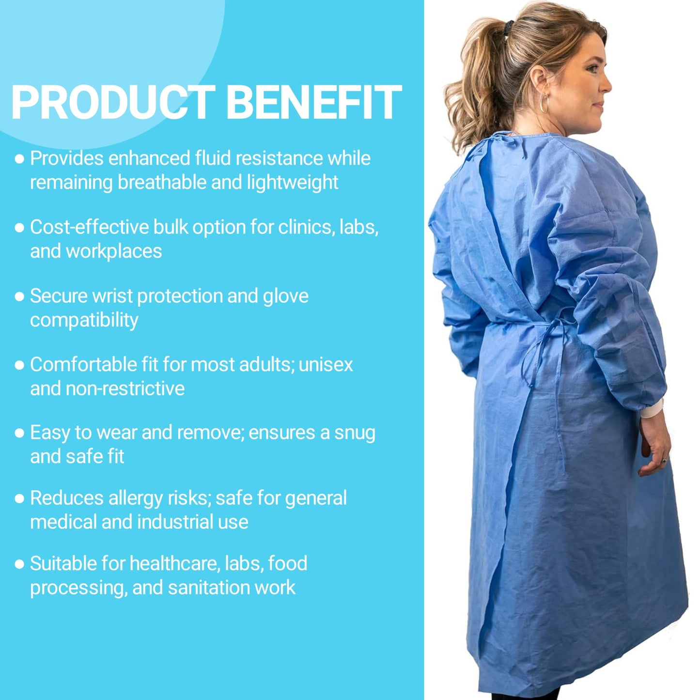 Paneffort Isolation Gowns | 100-Pack | Disposable, Large, Blue SMS, Long Sleeves with Knit Cuffs, Waist & Neck Ties | Residential, Commercial, Medical, Dental, Lab, & Hospital Use