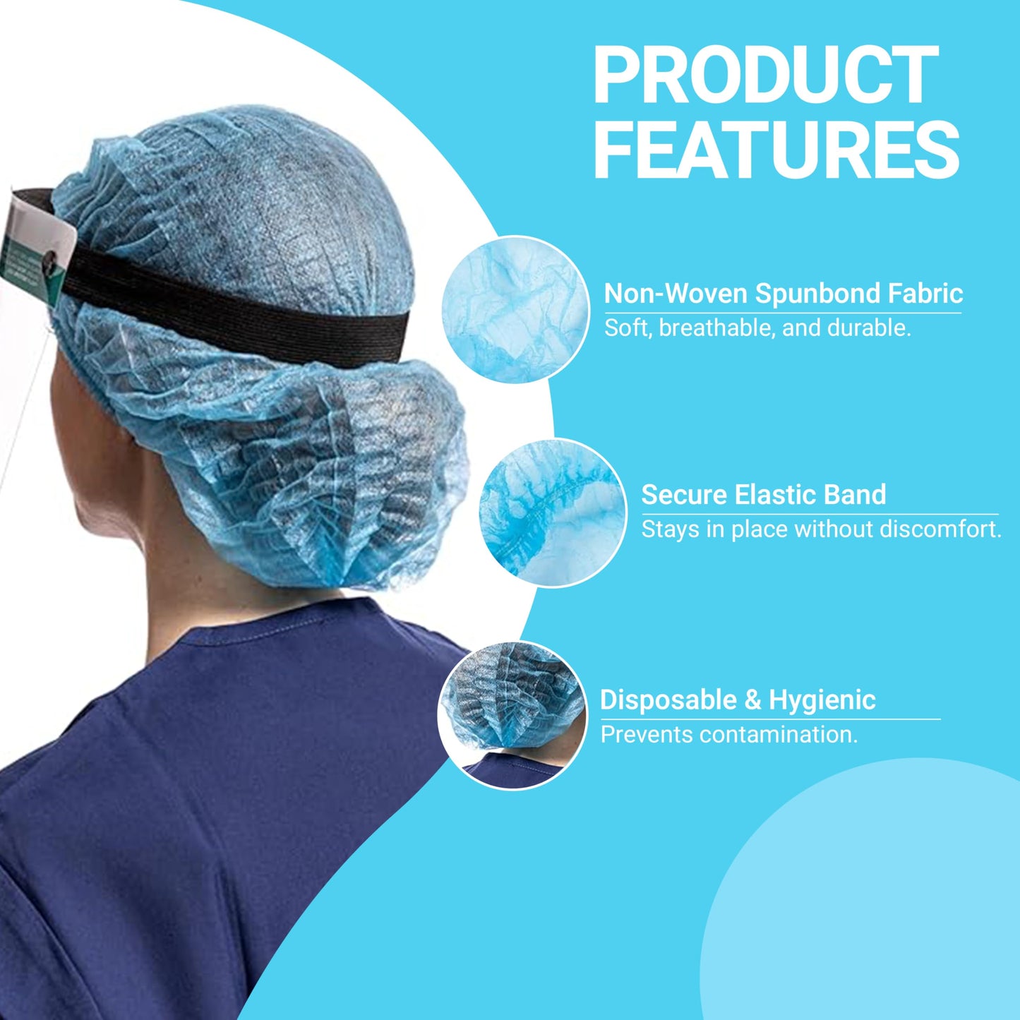 Bouffant Caps Lightweight Blue Elastic Closure Suitable for Medical and Industrial Environments (Pack of 2,000)