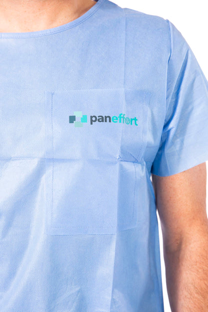 Disposable Scrub Sets Short Sleeve Scrub Shirt Elastic Waist Pant with Pockets Blue (Case of 100)